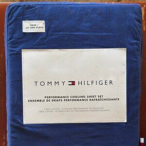 3-pc Tommy Hilfiger Twin Size NAVY BLUE Cotton Sheet Set Performance Cooling
